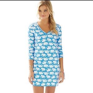 Lilly Pulitzer Tusk In Sun Elephant Print Christie 3/4 Sleeve V Neck Dress XS